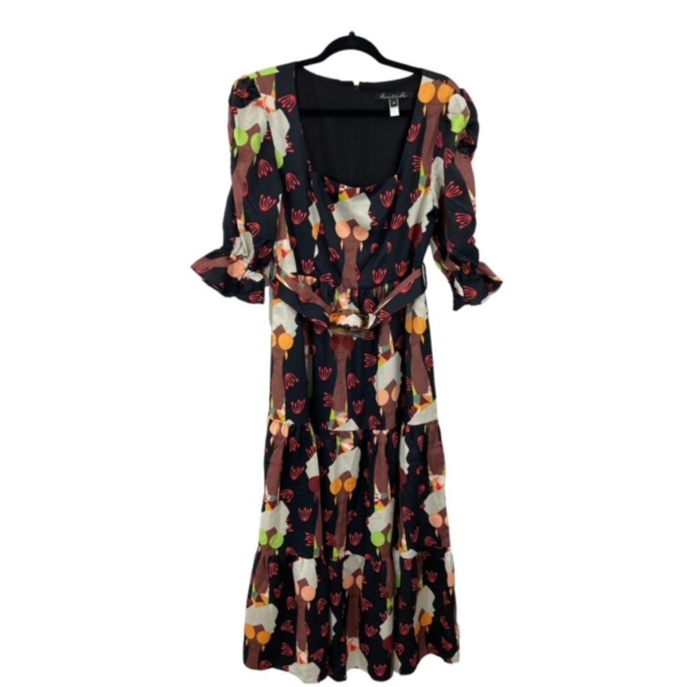 NWT Hutch ModCloth Let's Go Boho Black Long Sleeve‎ Belted Maxi Dress Size 8 - Picture 4 of 13